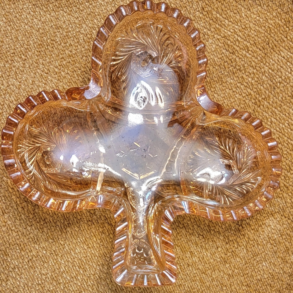Vintage Orange Luster Pressed Glass Dish Candy Nut Packet Trinket Dish